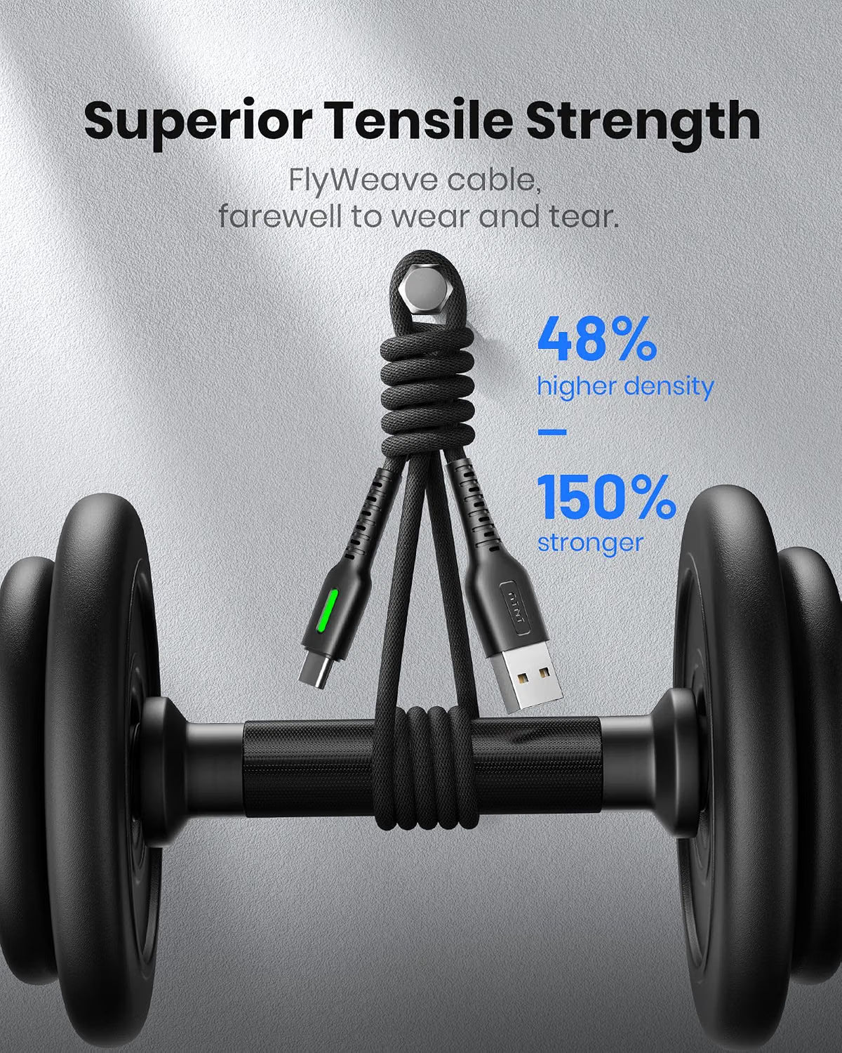 INIU USB-C Fast Charging Cable 3-Pack (2m+2m+0.5m) - 3.1A QC 3.0 Braided Cable with LED Indicator - USB A to USB C for iPhone 15, Samsung S23S22, Switch, PS5 & More - Black