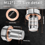 IZZU M12x1.75 Magnetic Oil Drain Bolt - 5000GS Stainless Steel Leak-Proof Plug with Copper Gasket - Zeta Store