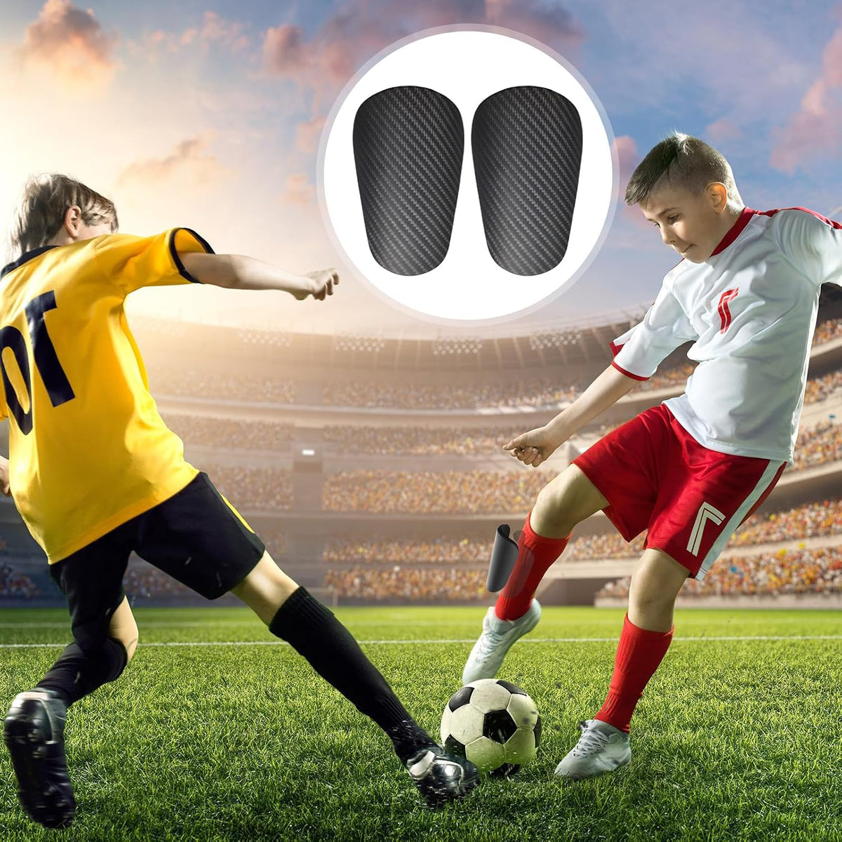 Incnmad 4x Mini Football Shin Guards for kids and teens, black ultra-small 10x6cm carbon shin pads, lightweight and protective.