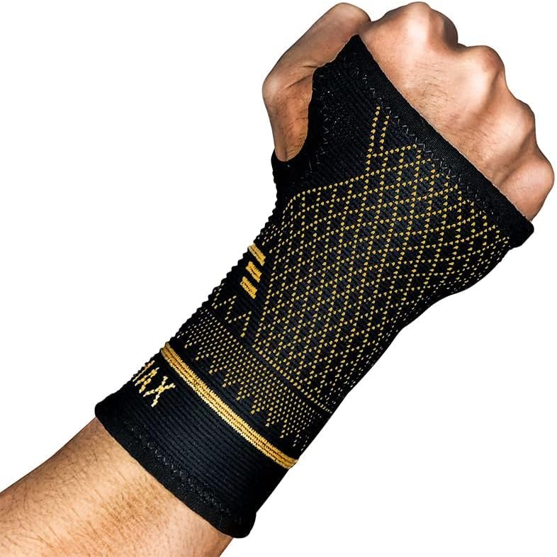 Indeemax copper-infused wrist support sleeve with ergonomic compression, breathable design for carpal tunnel, arthritis, and pain relief.