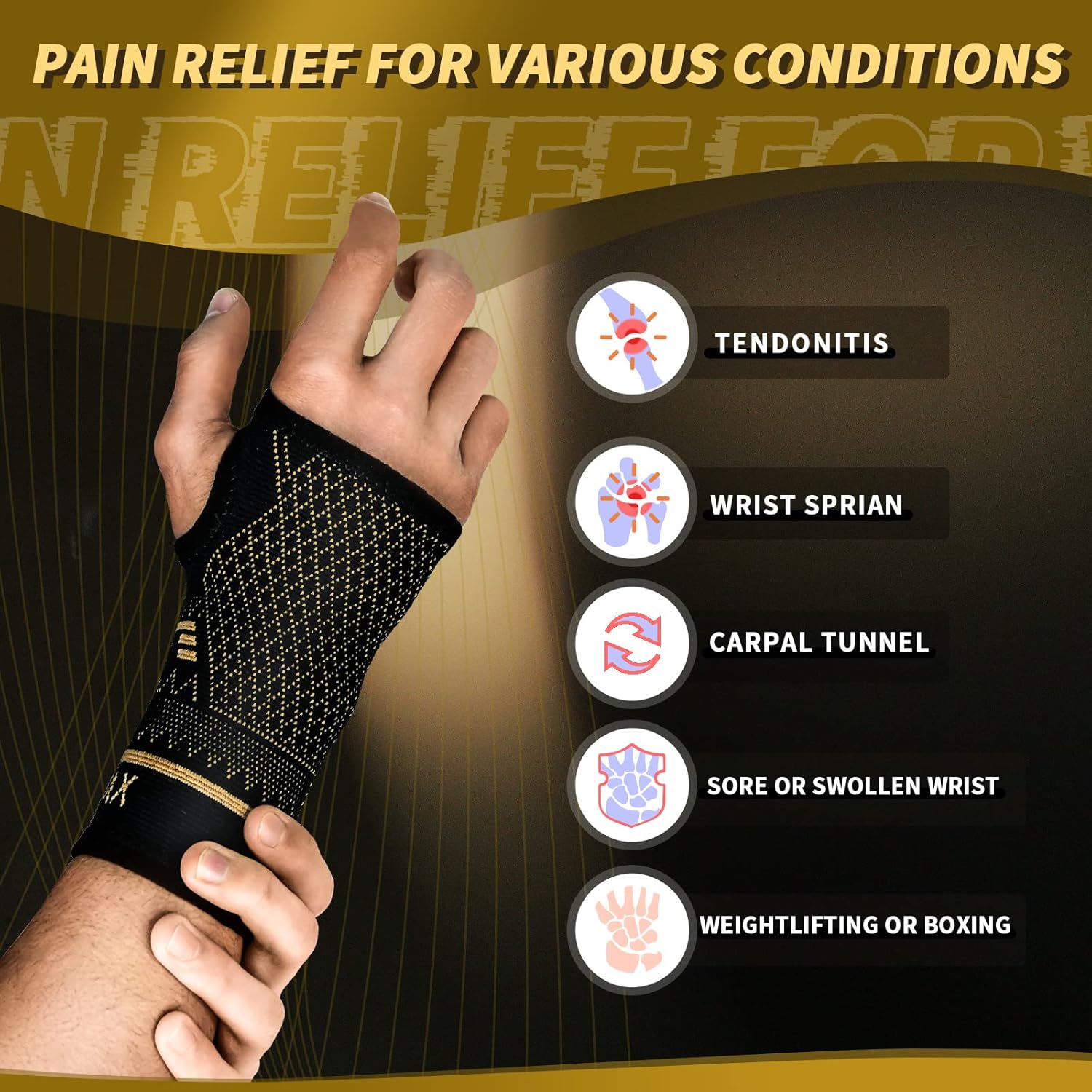 Indeemax copper-infused wrist support sleeve, ergonomic compression brace for carpal tunnel, arthritis, pain relief, breathable, pair of two