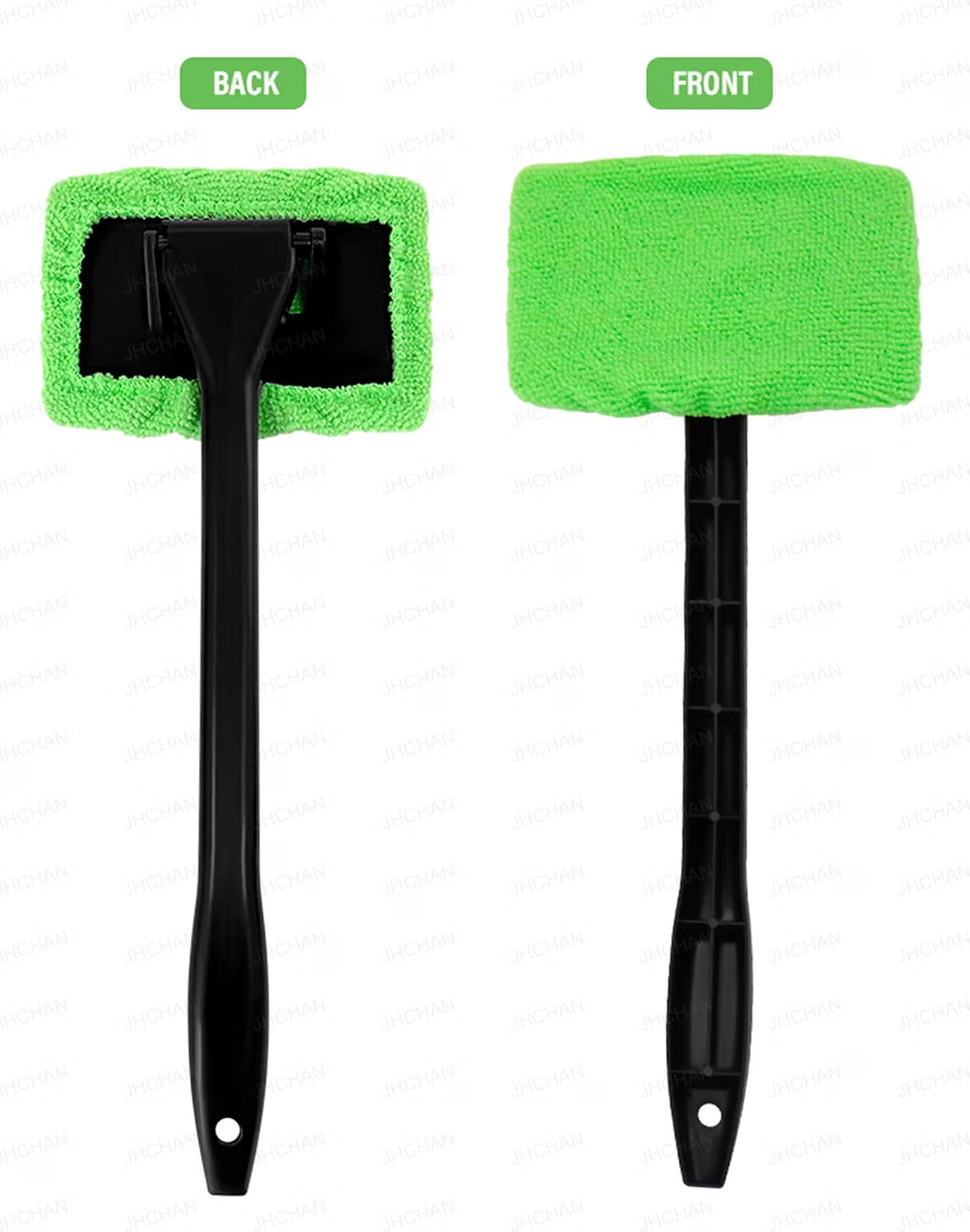 JHCHAN Car Windscreen Cleaner Tool Kit - 32cm Brush with 5 Washable Microfiber Pads - 180° Swivel Interior Window Demister (Green)