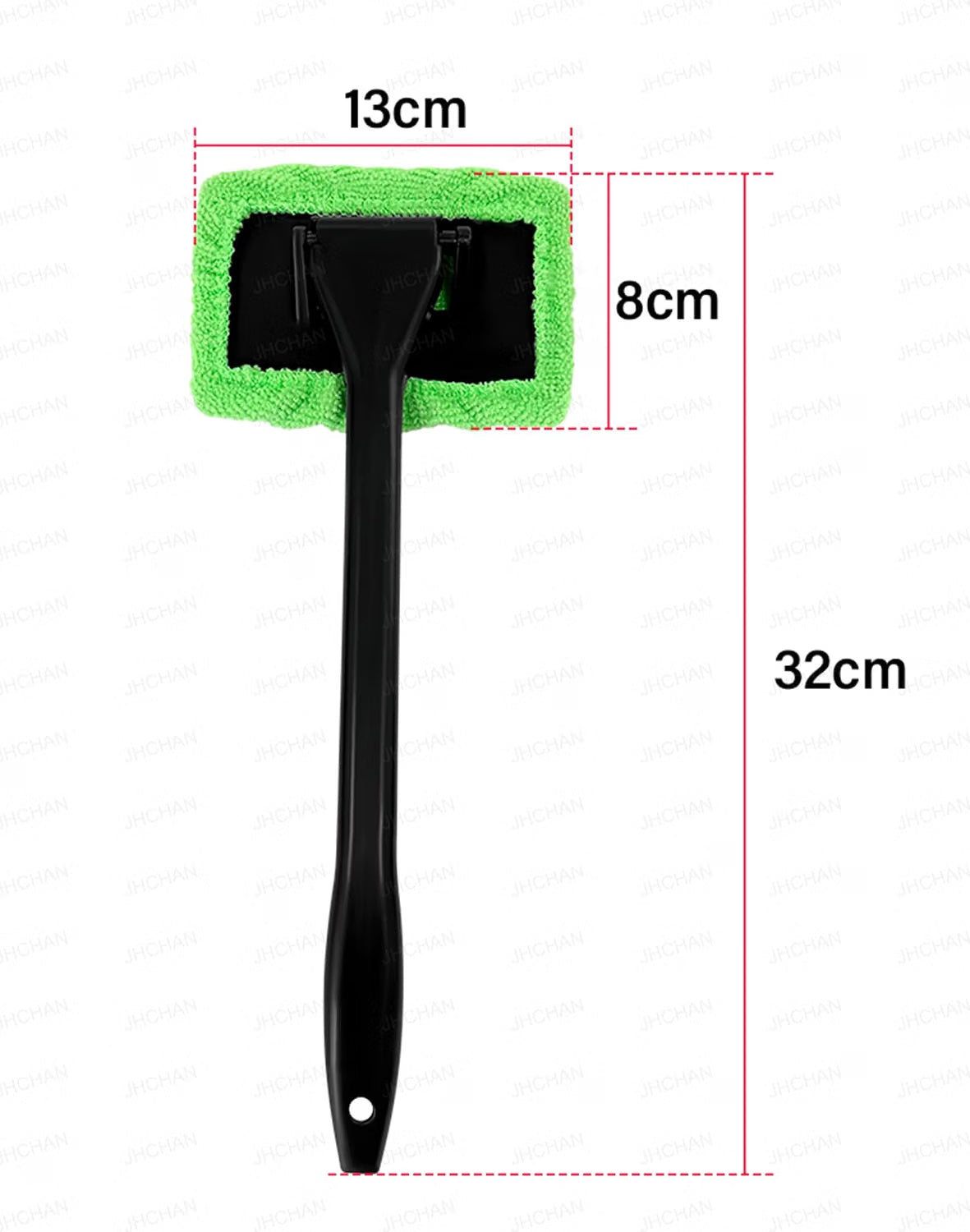 JHCHAN Car Windscreen Cleaner Tool Kit - 32cm Brush with 5 Washable Microfiber Pads - 180° Swivel Interior Window Demister (Green)