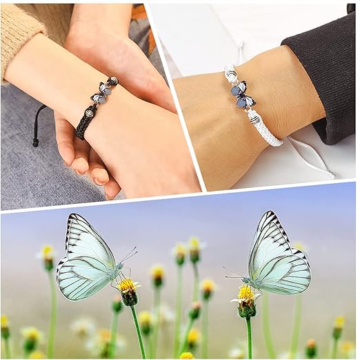 Jagosen matching butterfly bracelets for couples, adjustable woven cord jewelry with butterfly charms and velvet gift bag.