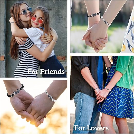 Jagosen matching butterfly bracelets for couples, adjustable woven cord jewelry set with velvet gift bag.