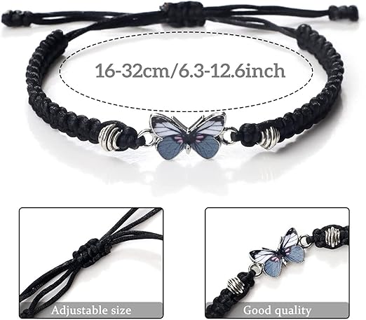 Jagosen matching butterfly bracelets for couples, adjustable woven cord jewelry with colorful butterfly charms on soft cord.