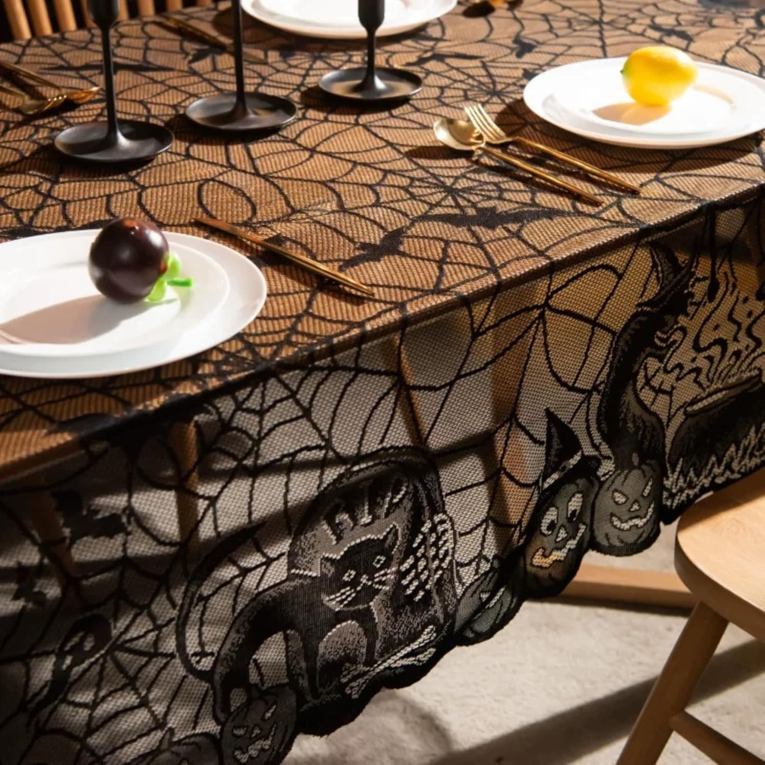 JanYoo Halloween Table Cloth 137x 182cm Spider Web Table Cover Rectangle Halloween Tablecloths Black Pumpkin Tablecovers for Indoor Outdoor Party Dinner Table Decoration Supplies - Zeta Store