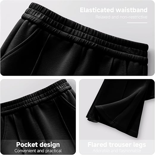 JiAmy girls flared school trousers for kids, elastic waist cotton pants with pockets, casual bell bottoms for 5-6 years old.