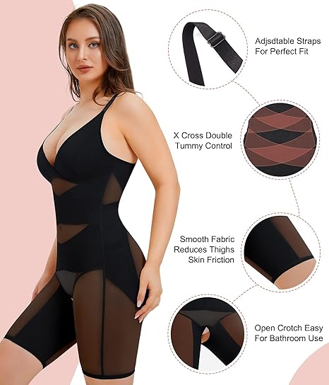 Junlan Full Body Shapewear Bodysuit for Women | V-Neck Tummy Control, Butt Lifter & Thigh Slimmer Seamless Jumpsuit