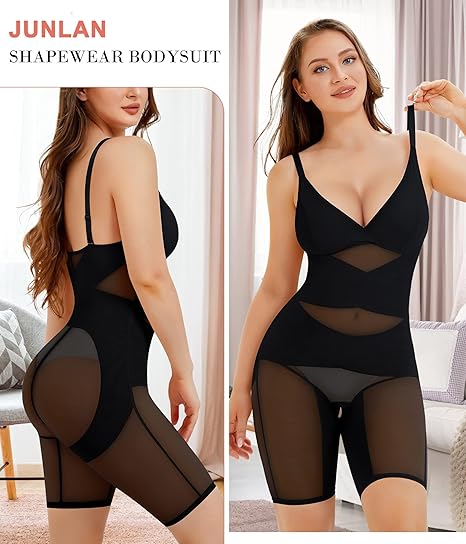 Junlan Full Body Shapewear Bodysuit for Women | V-Neck Tummy Control, Butt Lifter & Thigh Slimmer Seamless Jumpsuit