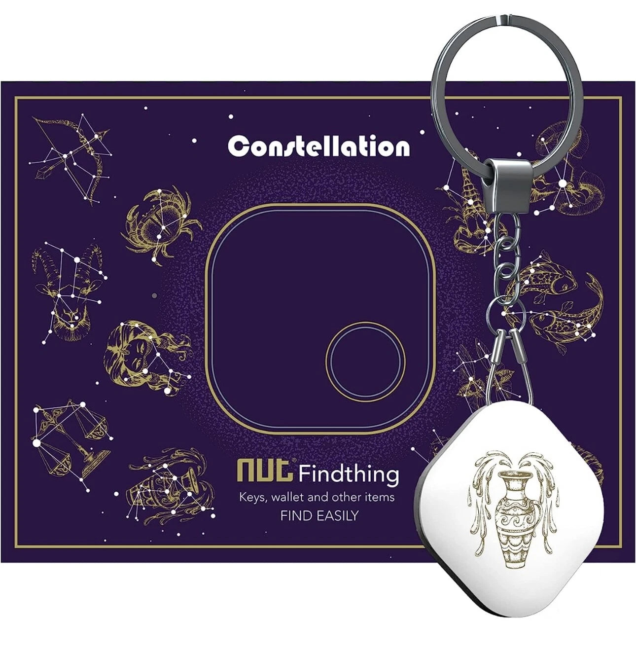Nutale Constellation Bluetooth key finder tracker in Aquarius color, designed for keys, wallets, and personal items.