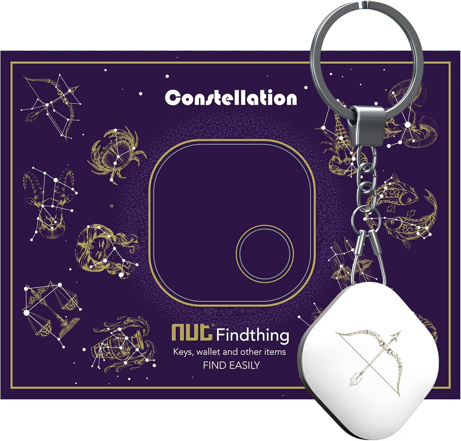 Nutale Constellation Bluetooth key finder tracker for keys, wallet, and more, featuring Sagittarius constellation design.