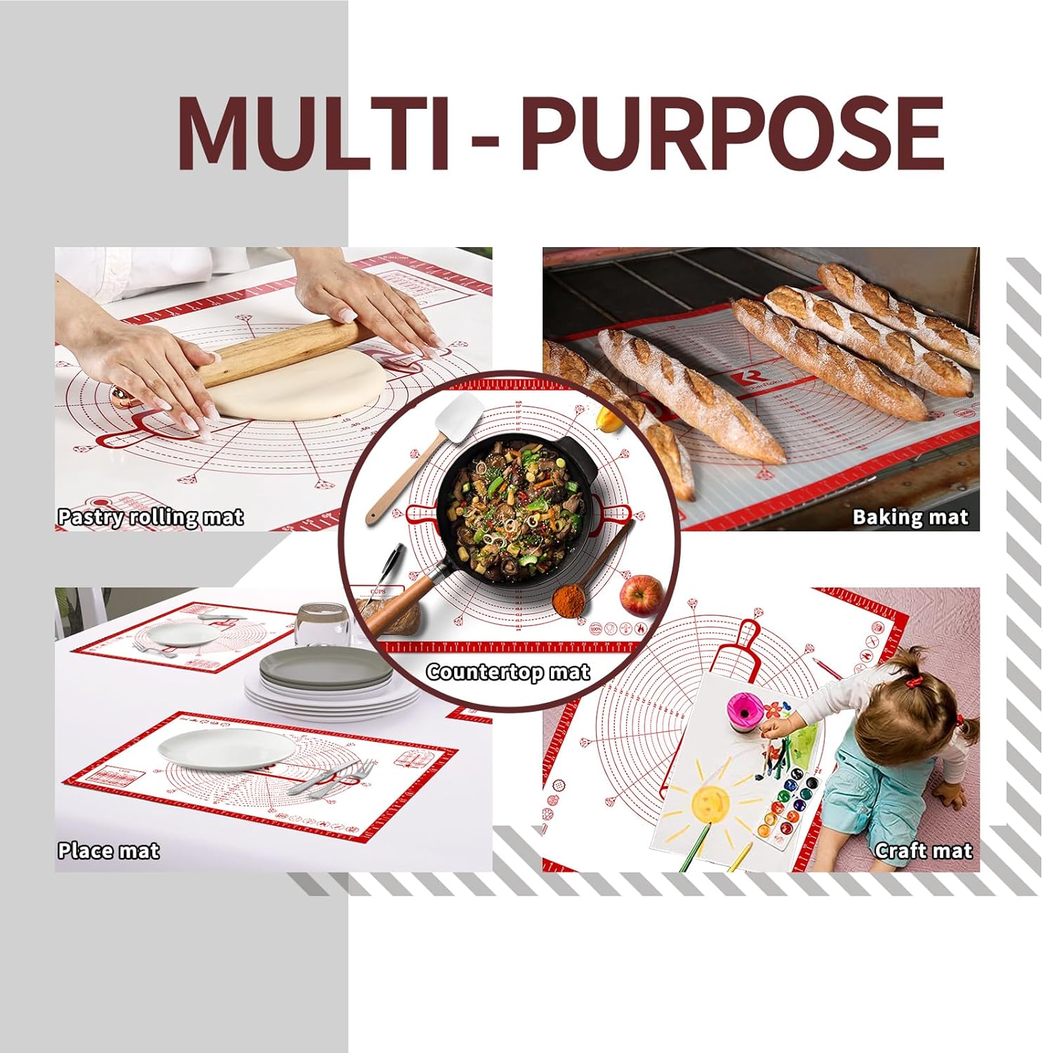 KitchenRaku 60x80cm Non-Stick Silicone Pastry Mat - Thick, Durable & Extra-Large Dough Rolling Board with Measurement Guide - Zeta Store