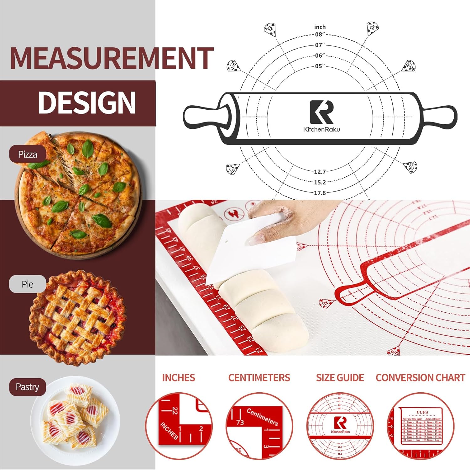 KitchenRaku 60x80cm Non-Stick Silicone Pastry Mat - Thick, Durable & Extra-Large Dough Rolling Board with Measurement Guide - Zeta Store