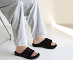 KuaiLu Men's Winter Slippers - Adjustable Warm Fuzzy Sandals with Arch Support & Non-Slip Sole
