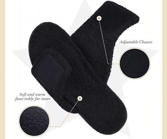 KuaiLu Men's Winter Slippers - Adjustable Warm Fuzzy Sandals with Arch Support & Non-Slip Sole