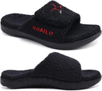KuaiLu Men's Winter Slippers - Adjustable Warm Fuzzy Sandals with Arch Support & Non-Slip Sole