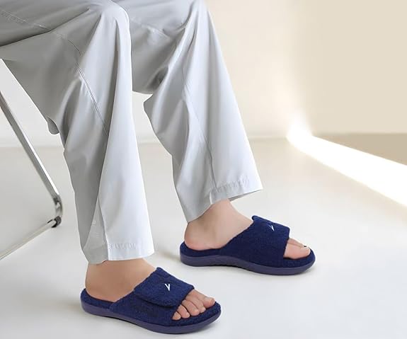 KuaiLu Men's Winter Slippers - Adjustable Warm Fuzzy Sandals with Arch Support & Non-Slip Sole