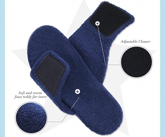 KuaiLu Men's Winter Slippers - Adjustable Warm Fuzzy Sandals with Arch Support & Non-Slip Sole