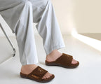 KuaiLu Men's Winter Slippers - Adjustable Warm Fuzzy Sandals with Arch Support & Non-Slip Sole