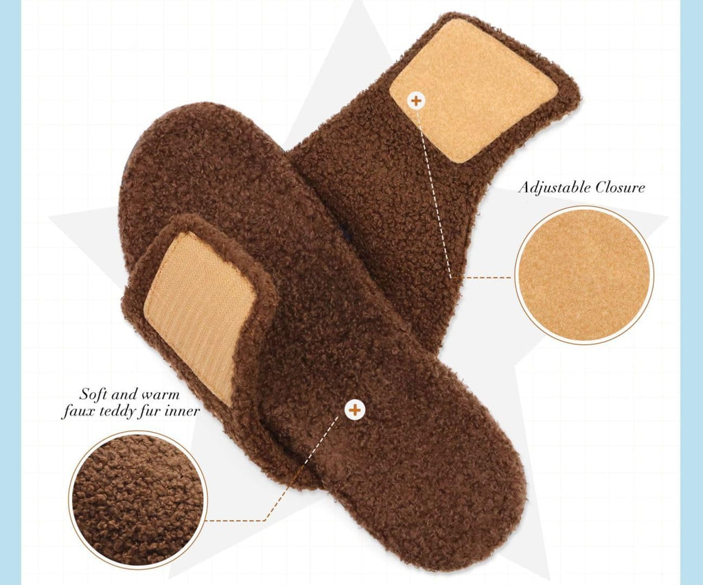 KuaiLu Men's Winter Slippers - Adjustable Warm Fuzzy Sandals with Arch Support & Non-Slip Sole