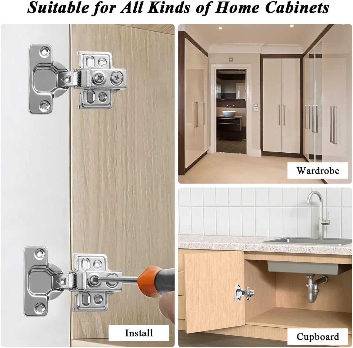 Kyraton Cabinet Hinges 10 Pack (5 Pair) - Stainless Steel 1/2" Overlay Soft Close Hinges for Kitchen Cabinets with Screws