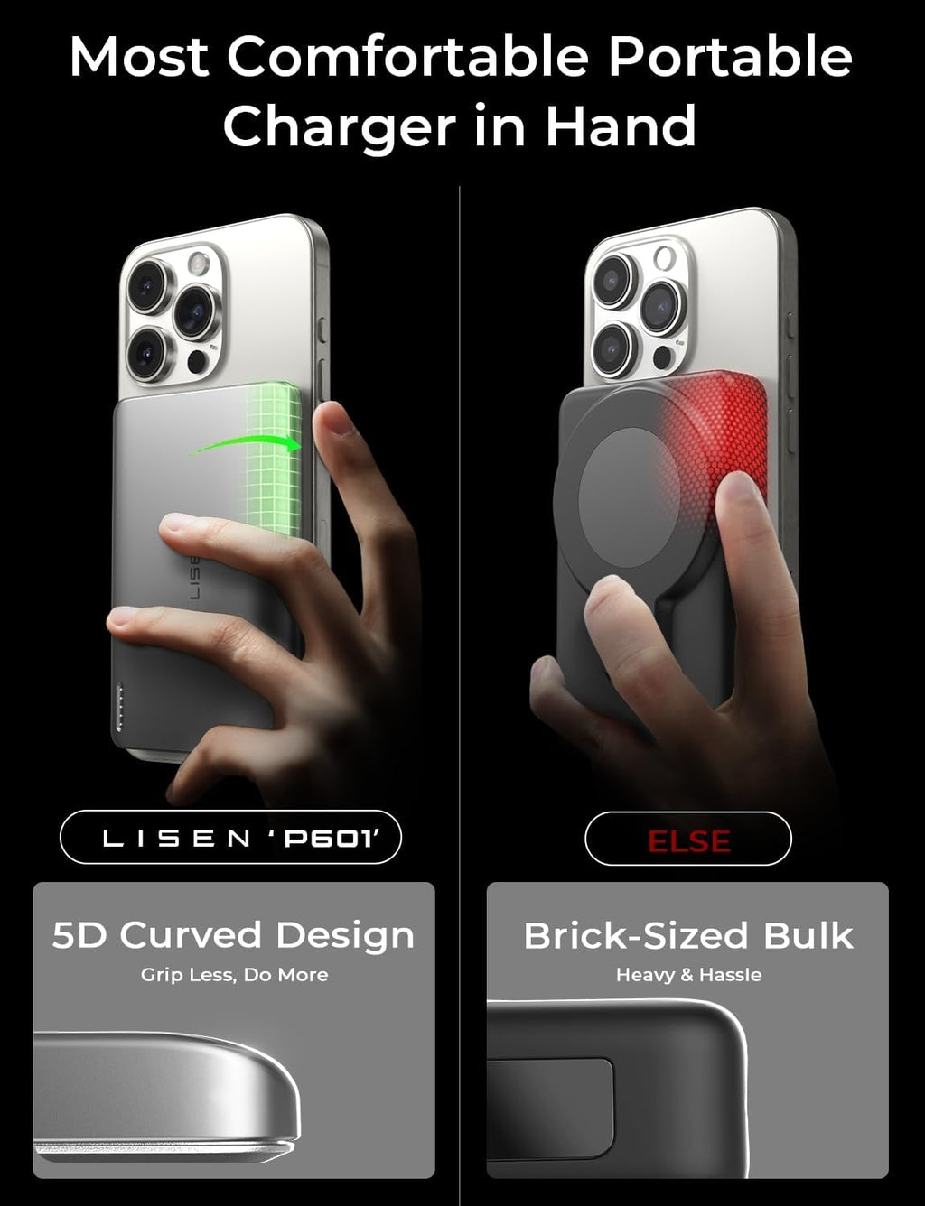 LISEN 0.3" Ultra Slim MagSafe Power Bank | 5,000mAh Alloy Magnetic Battery Pack | 7.5W Fast Charging | Intelligent Temp Control