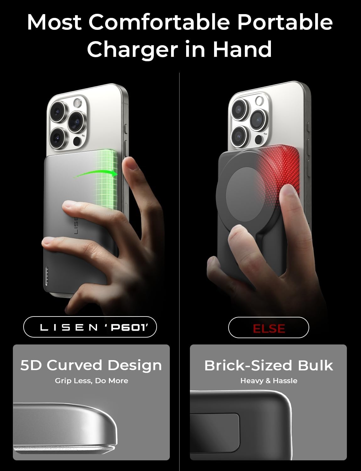 LISEN 0.3" Ultra Slim MagSafe Power Bank | 5,000mAh Alloy Magnetic Battery Pack | 7.5W Fast Charging | Intelligent Temp Control