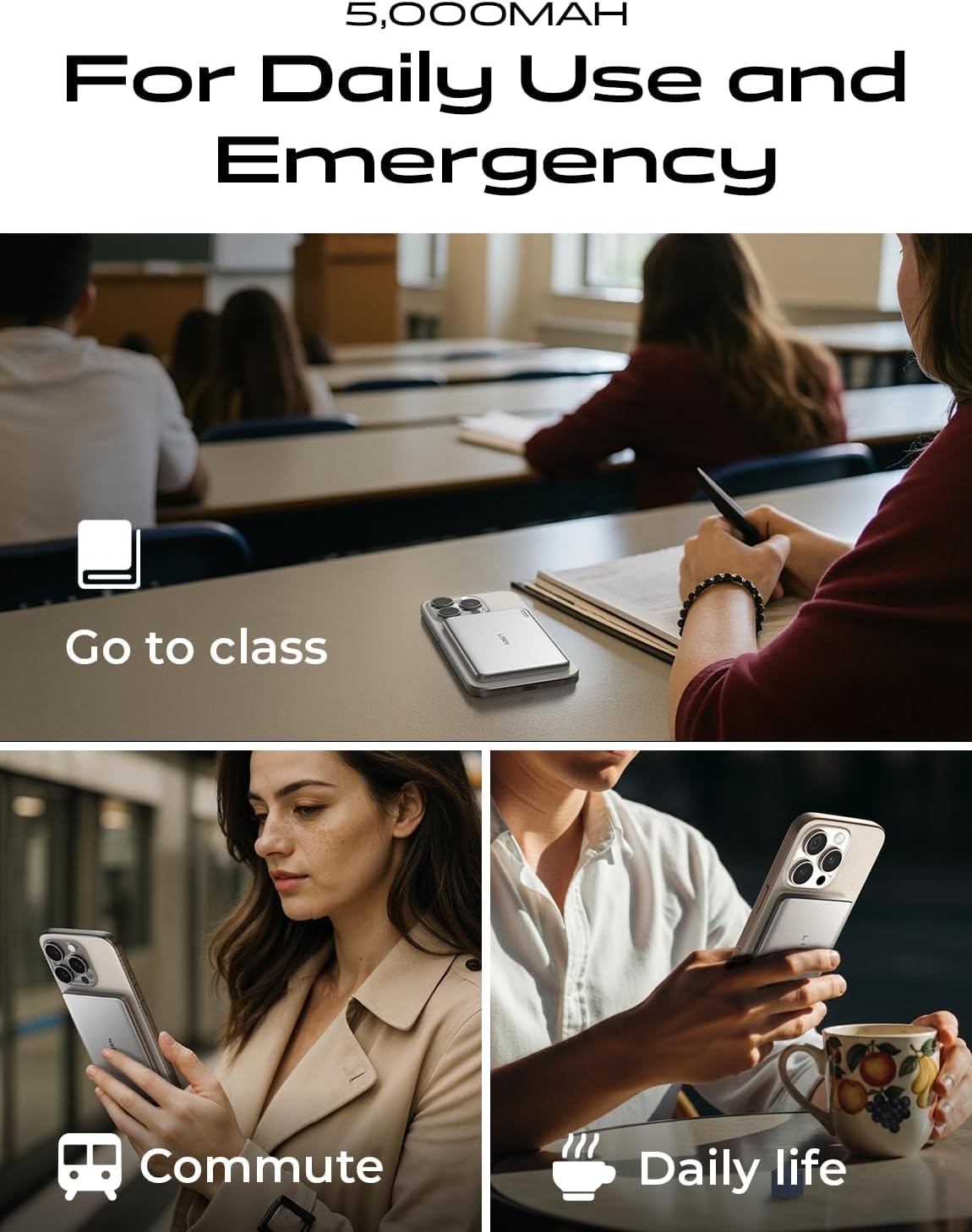 LISEN 0.3" Ultra Slim MagSafe Power Bank | 5,000mAh Alloy Magnetic Battery Pack | 7.5W Fast Charging | Intelligent Temp Control