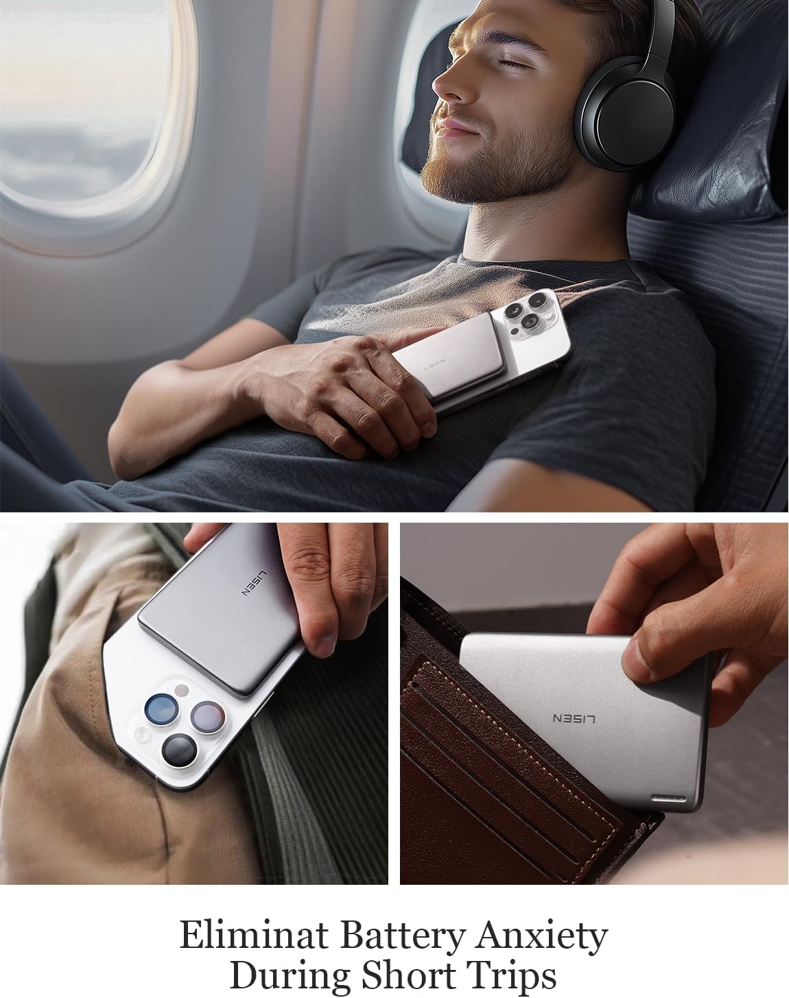 LISEN 0.3" Ultra Slim MagSafe Power Bank | 5,000mAh Alloy Magnetic Battery Pack | 7.5W Fast Charging | Intelligent Temp Control