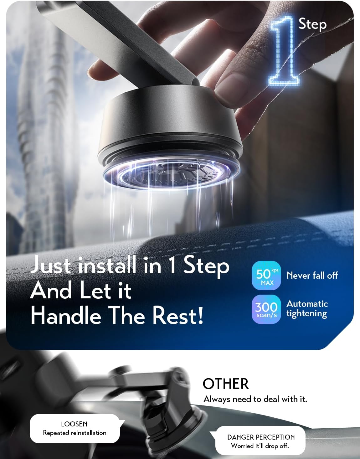 LISEN A680 electric vacuum car phone holder with 360° rotation and auto-suction mount for all phone sizes in a vehicle.