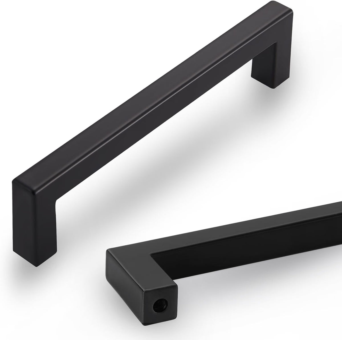 L&lonpa 10 Pack Matte Black Cabinet Handles - 5 Inch / 128mm Modern Square Drawer Pulls, Solid Aluminium Kitchen Cabinet Hardware