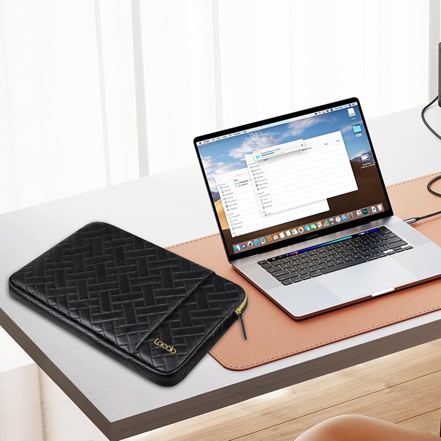 Black Lacdo 15.6-inch laptop sleeve case with 4-layer protection and spacious pockets for eco-friendly laptop storage.