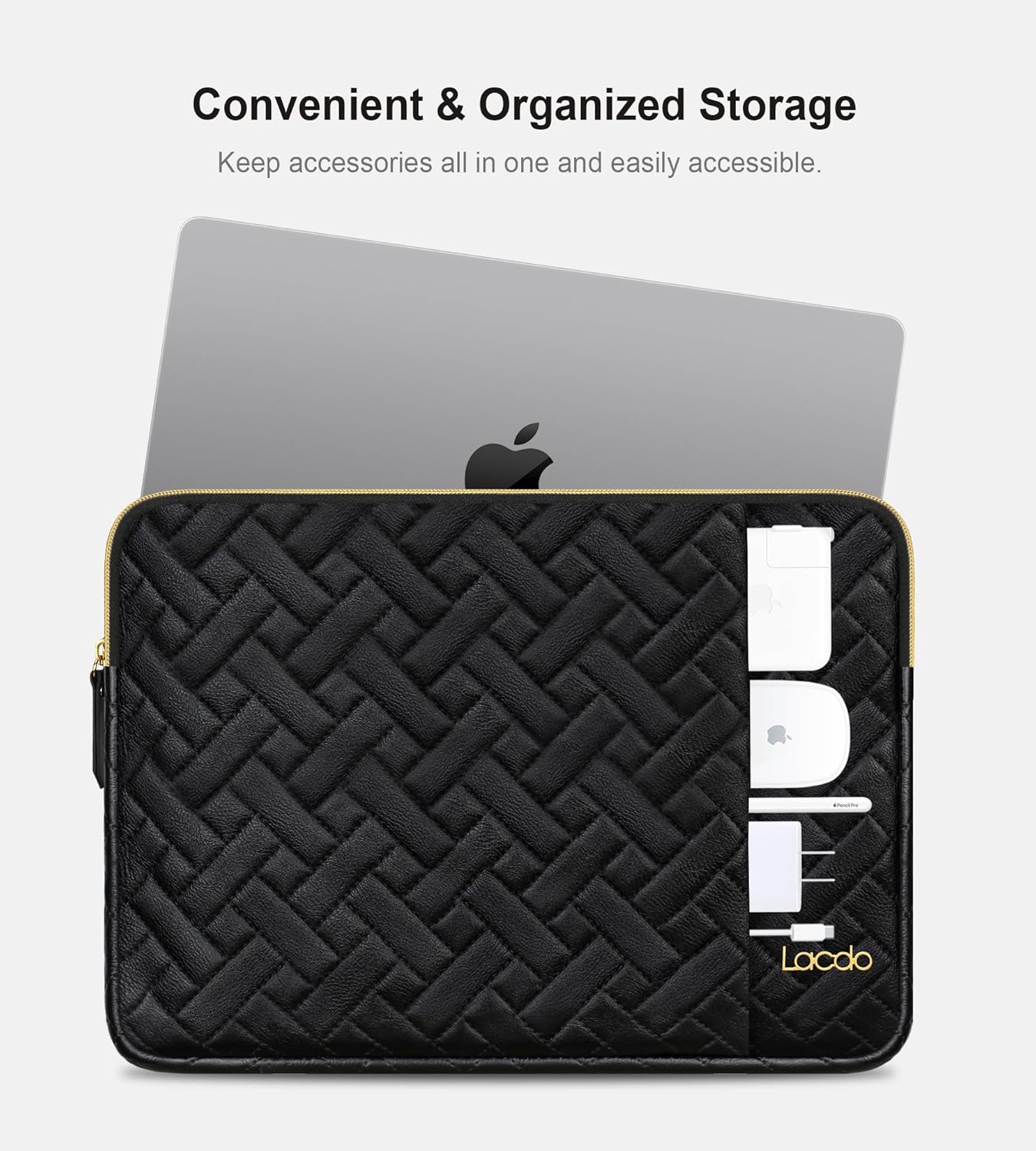 Black Lacdo 15.6-inch laptop sleeve case with 4-layer protection and spacious pockets, designed for eco-friendly durability.