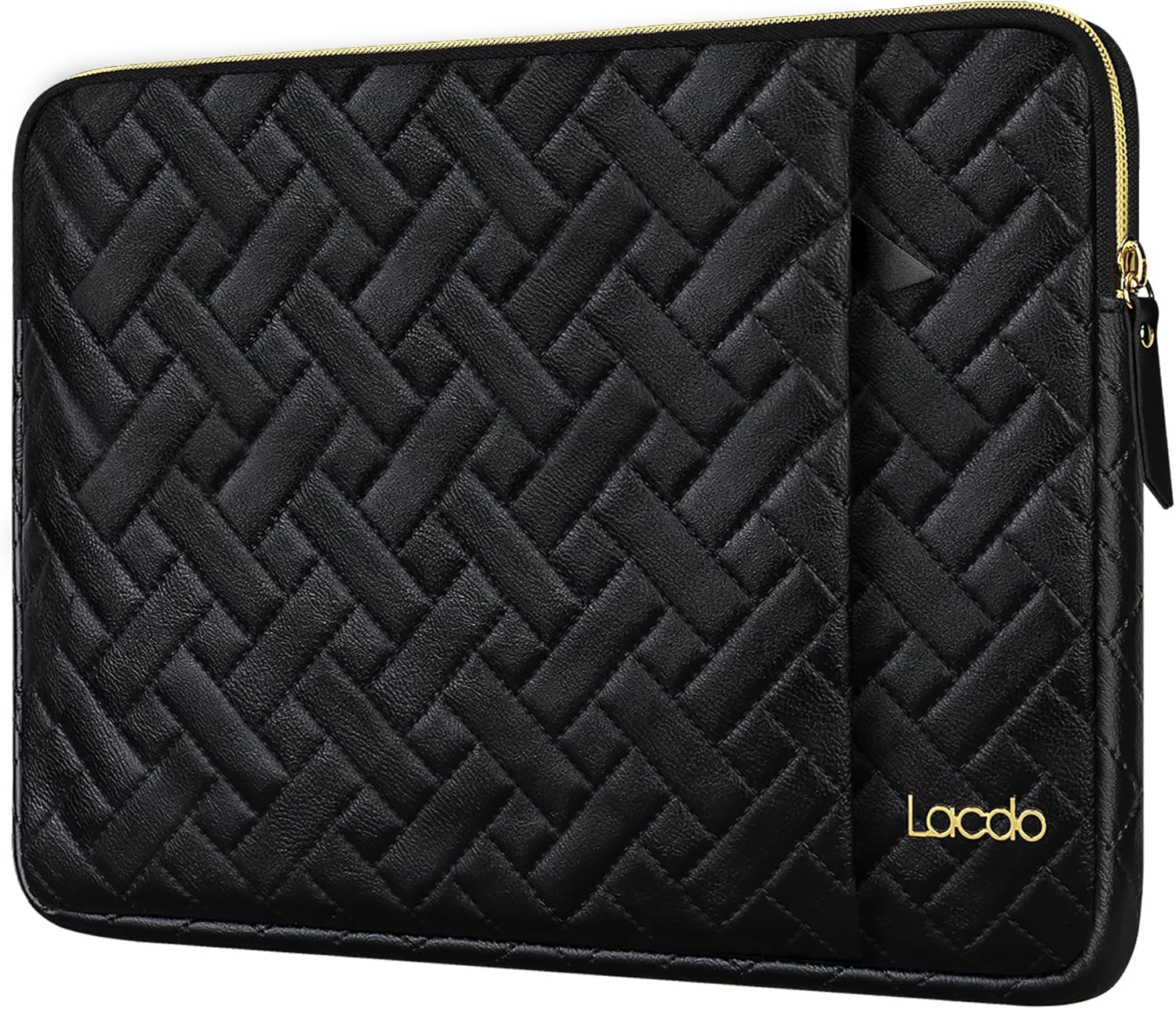 Black Lacdo 15.6-inch laptop sleeve case with 4-layer protection and spacious pockets, eco-friendly design.