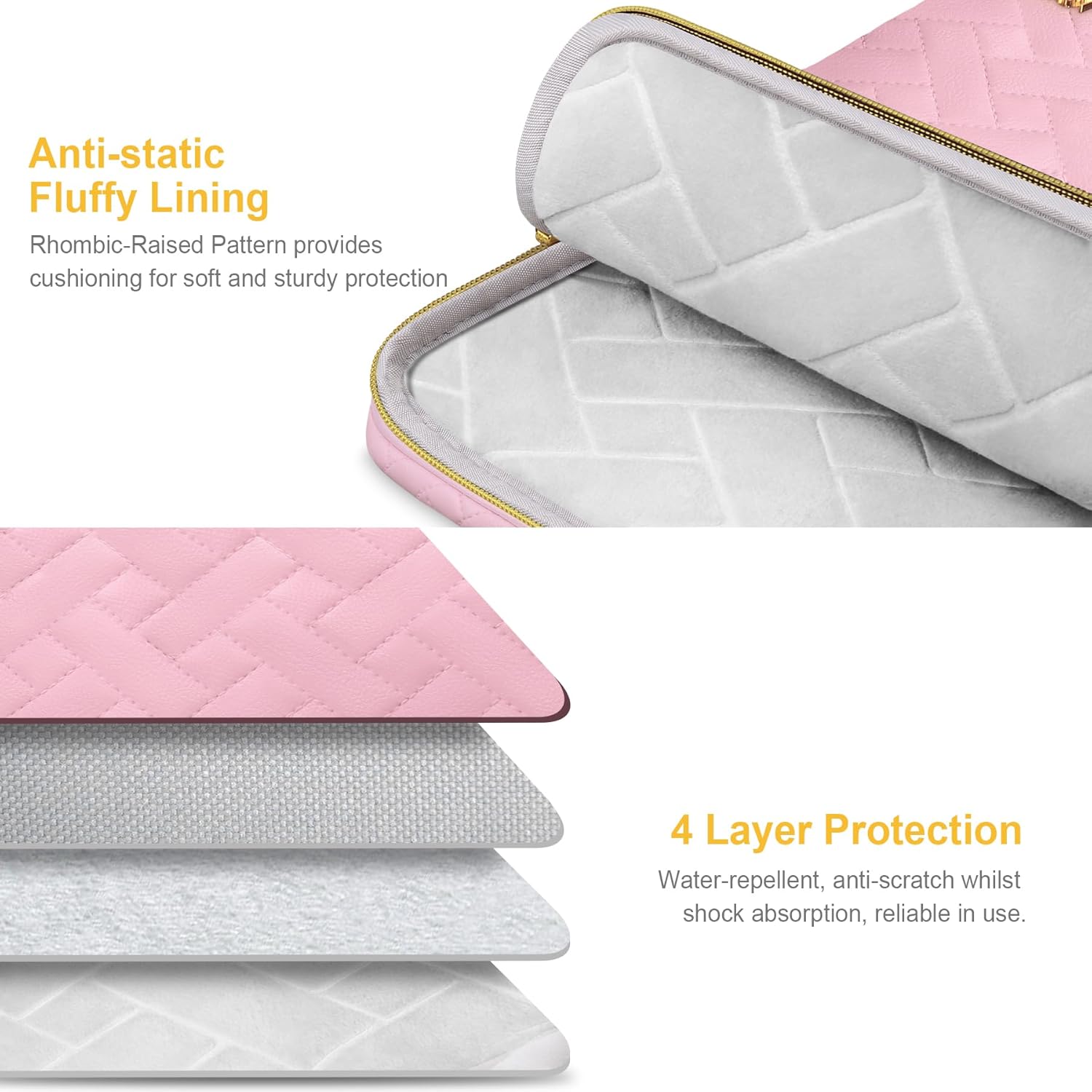 Lacdo 15" Laptop Sleeve Case Bag – Sakura Pink | Eco-Friendly, 4-Layer Protection, Spacious Pockets - Zeta Store