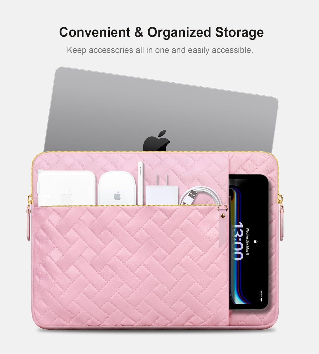 Lacdo 15" Laptop Sleeve Case Bag – Sakura Pink | Eco-Friendly, 4-Layer Protection, Spacious Pockets - Zeta Store
