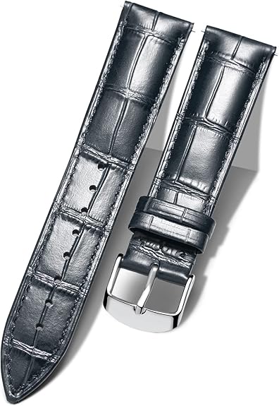 Landwin 20mm Quick Release Leather Watch Strap - Alligator Embossed Blue/Black | Men & Women Smartwatch Band, Stainless Steel Buckle