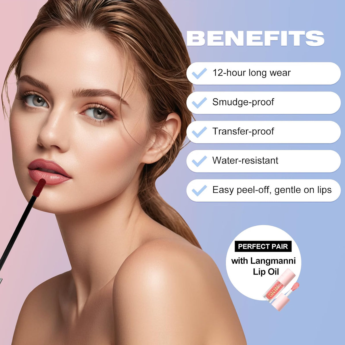 Langmanni Peel Off Lip Liner - 12h Long Lasting Matte Lip Stain - Waterproof, Smudge-proof & Transfer-proof - Shades #2 / #3