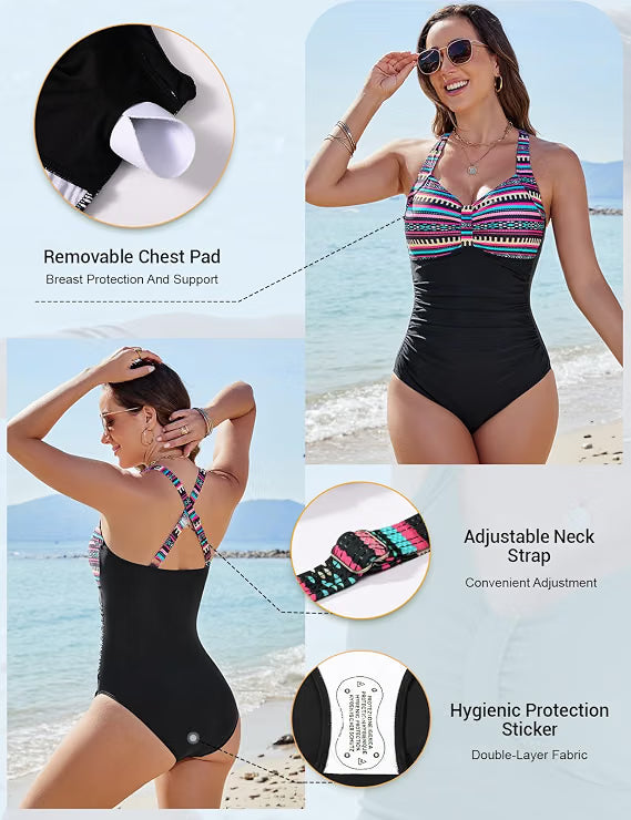 Laorchid Women's One Piece Swimsuit 4XL - V-Neck Tummy Control Bathing Suit with Push-Up & Cross Back