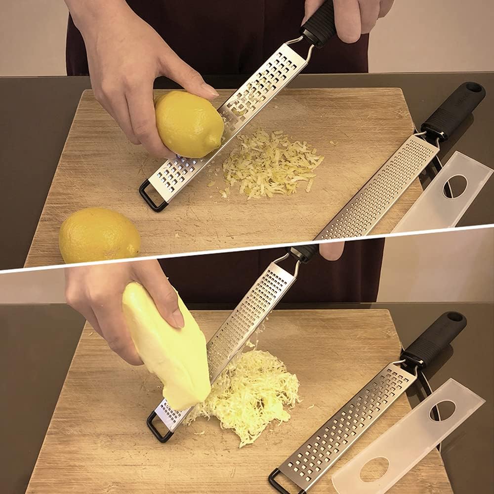 LEMCASE Ultimate 2-piece zester and cheese grater set with stainless steel blades and silicone handle for citrus, cheese, and more.