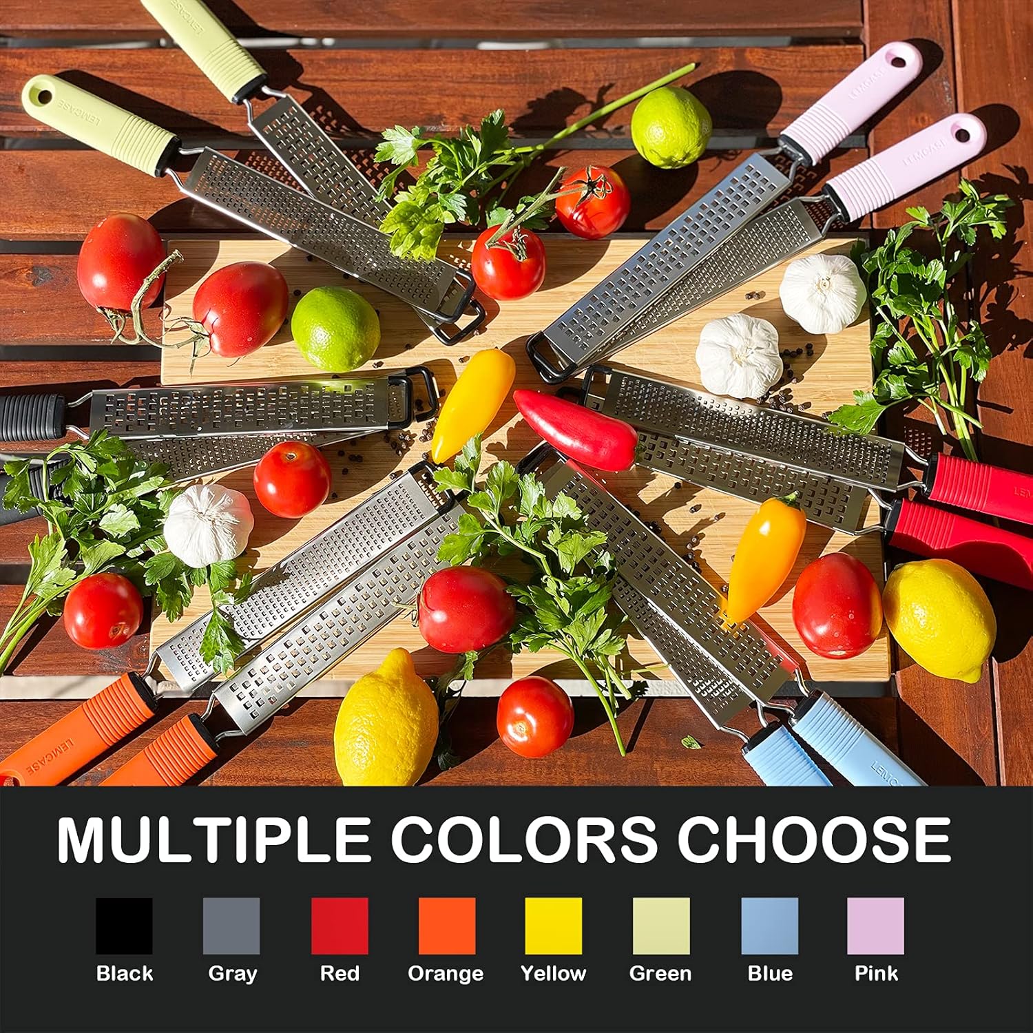 LEMCASE Ultimate 2-piece zester and cheese grater set with stainless steel blades and silicone handle, suitable for citrus, cheese, and more.