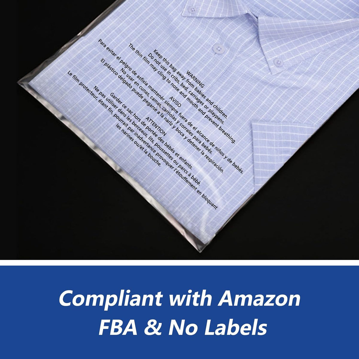 Lesibag 100-pack 12x15-inch clear poly bags with self-seal adhesive, suitable for T-shirts and clothing packaging.