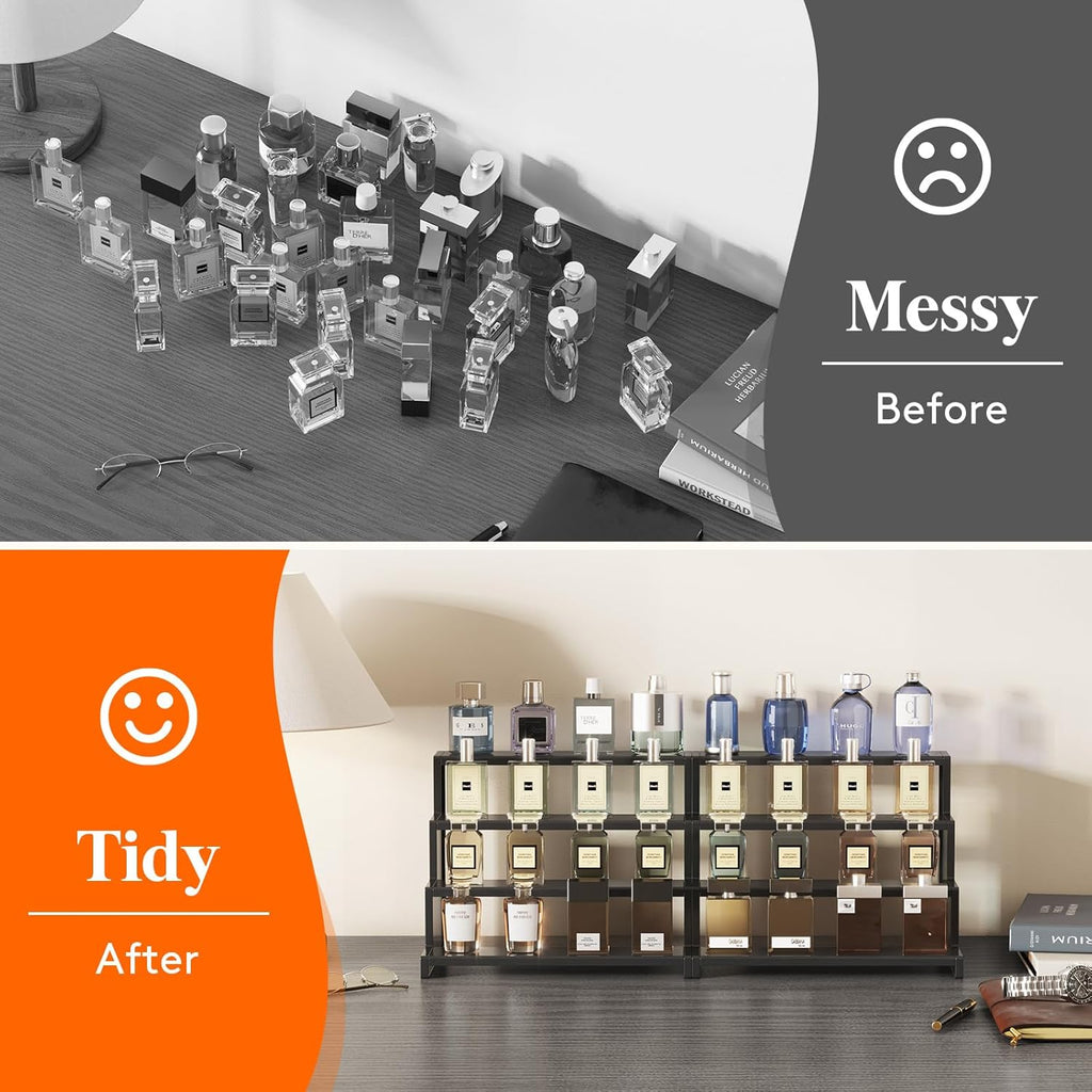 Lifewit 4-Tier Dark Cologne Display Stand | Screw-Free Assembly | Versatile Shelf for Vanity, Skincare & Collectibles | Tidy Tabletop Bargain!