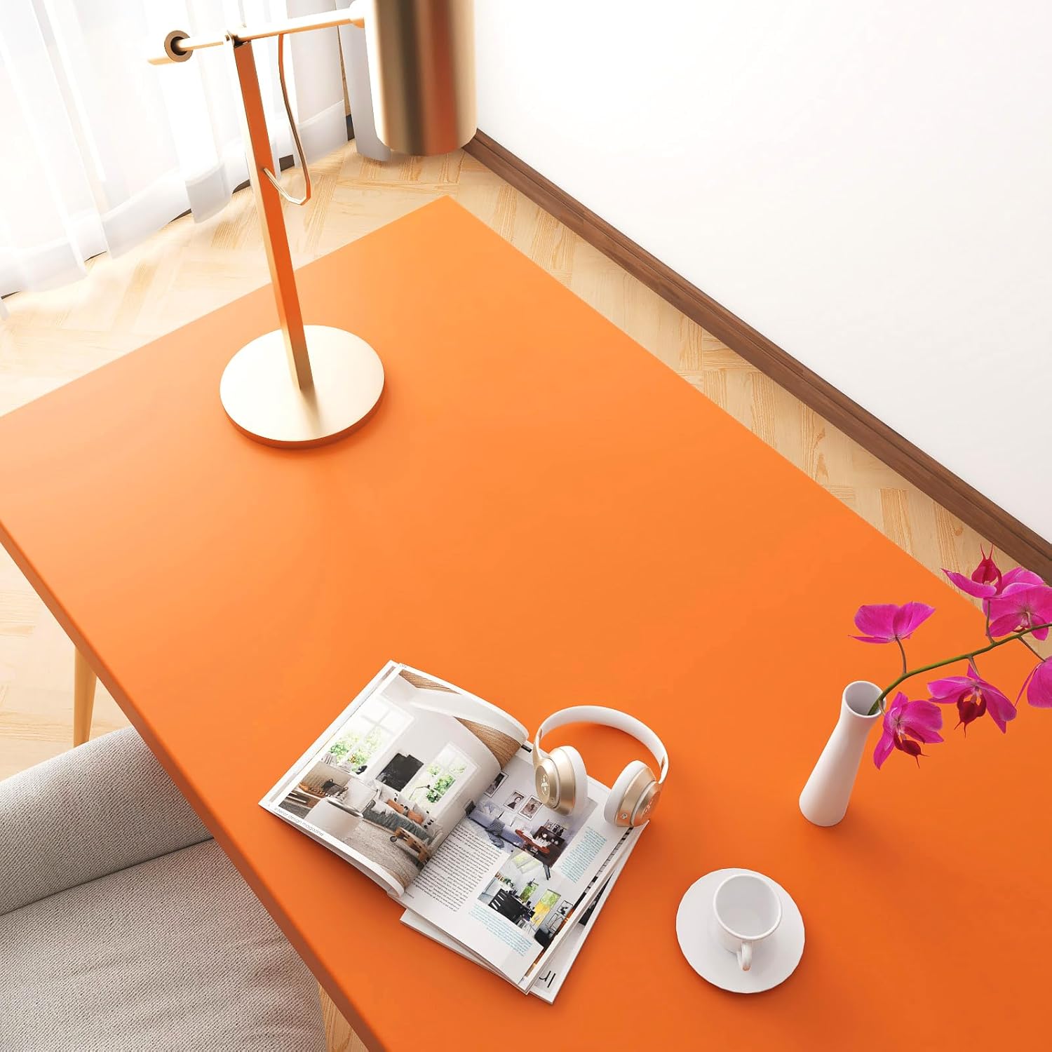 Livelynine 40CM x 5M Orange Retro Self Adhesive Wallpaper | Removable Vinyl Roll for Bedroom, Furniture & Walls | Waterproof & Peel & Stick Covering - DIY - Zeta Store