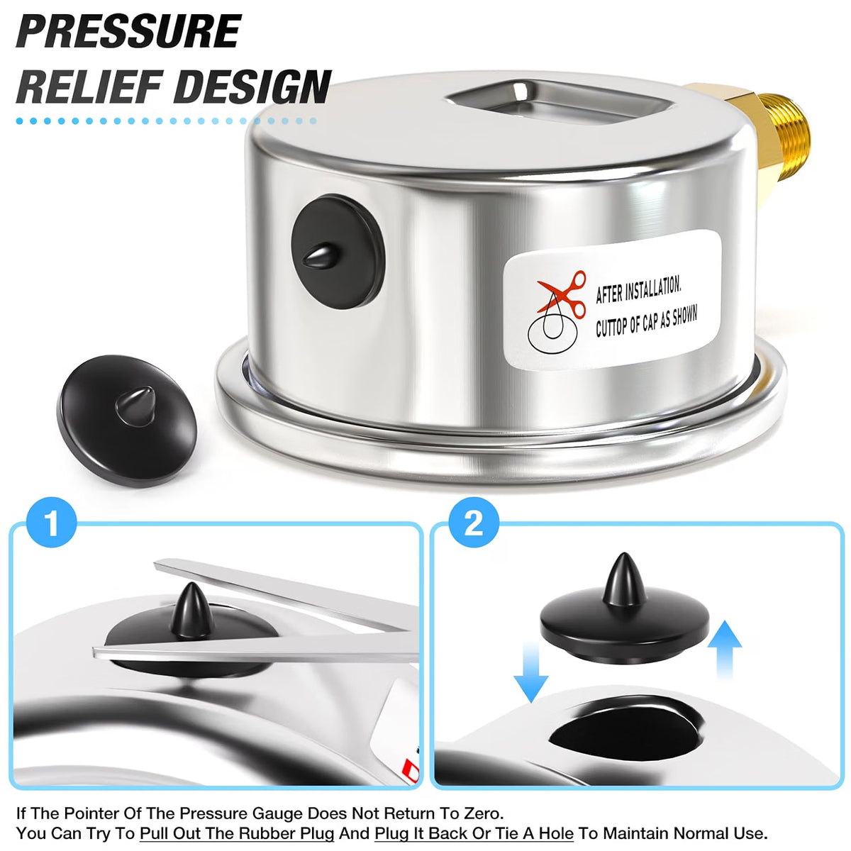 MEANLIN MEASURE 0-200 PSI Glycerin Filled Pressure Gauge - 1.5" Dial Stainless Steel Liquid Filled Gauge 1/8" NPT Lower Mount with 1/4" & 3/8" NPT Bushing + Teflon Tape - Black Dial