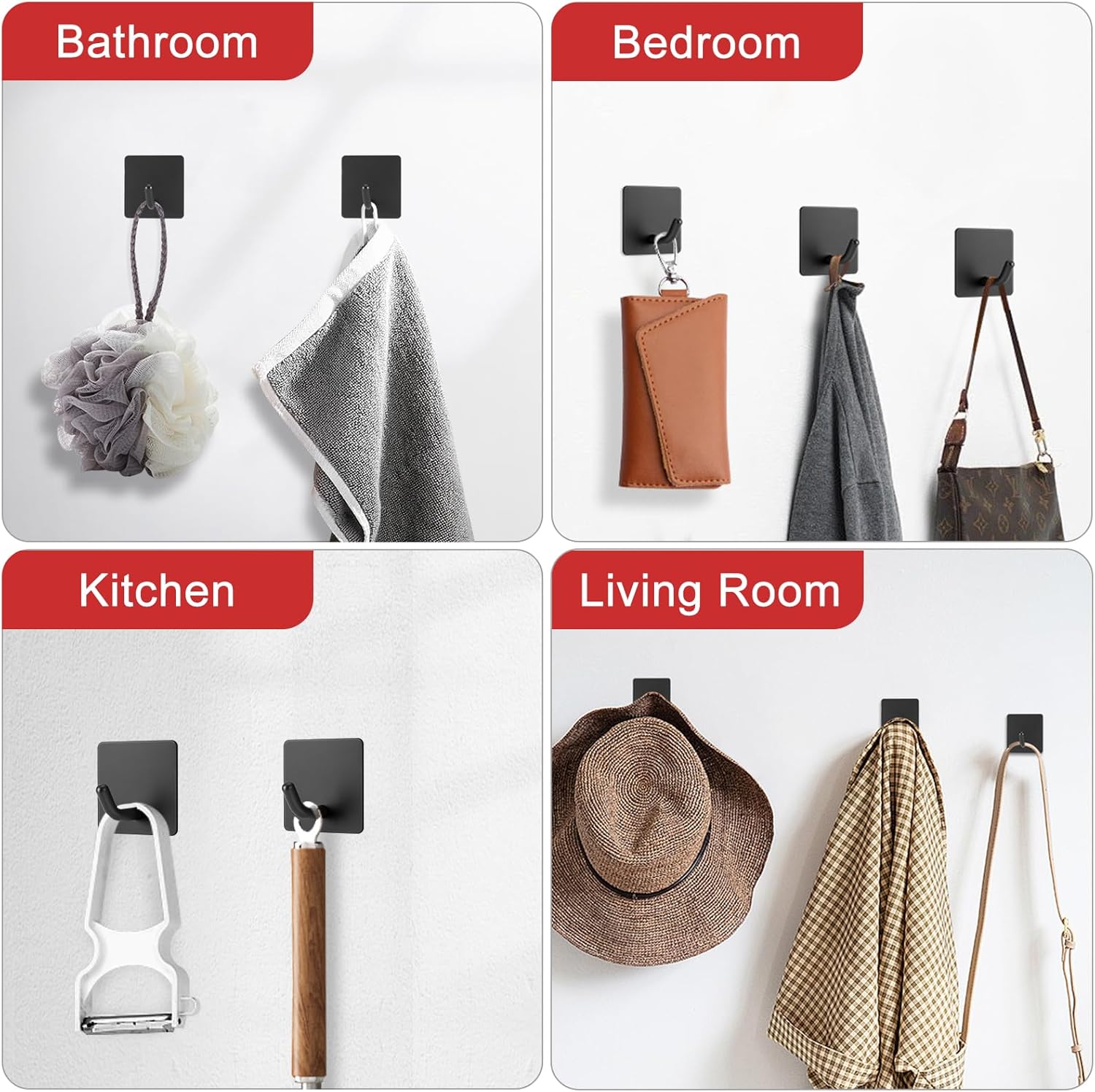 Macole. Brand New Batch! ✨ Extra Strong Self-Adhesive Hooks - Heavy Duty Stainless Steel, No Drill Hanging Solution for Bathroom, Kitchen & More - 4 Pack