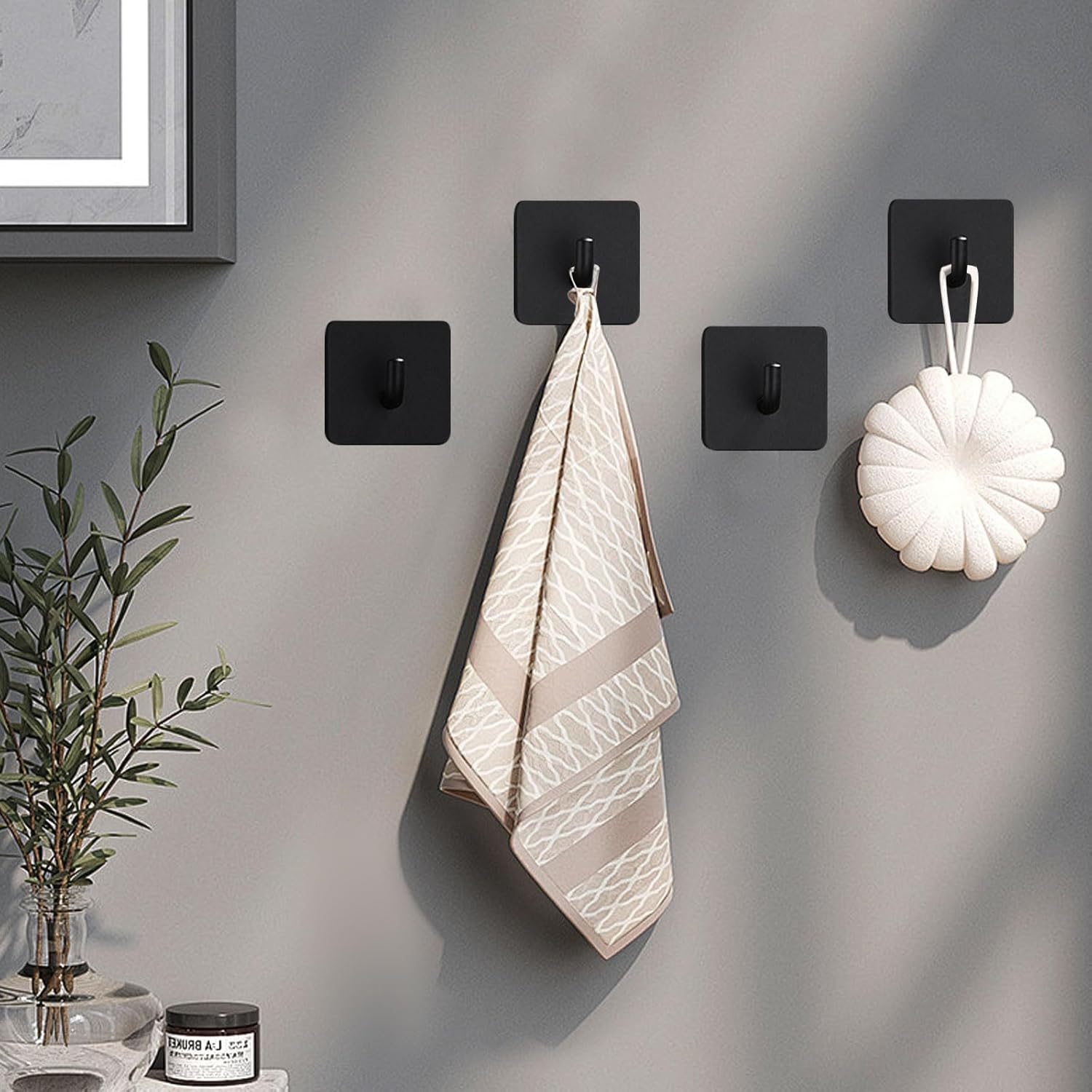 Macole. Brand New Batch! ✨ Extra Strong Self-Adhesive Hooks - Heavy Duty Stainless Steel, No Drill Hanging Solution for Bathroom, Kitchen & More - 4 Pack