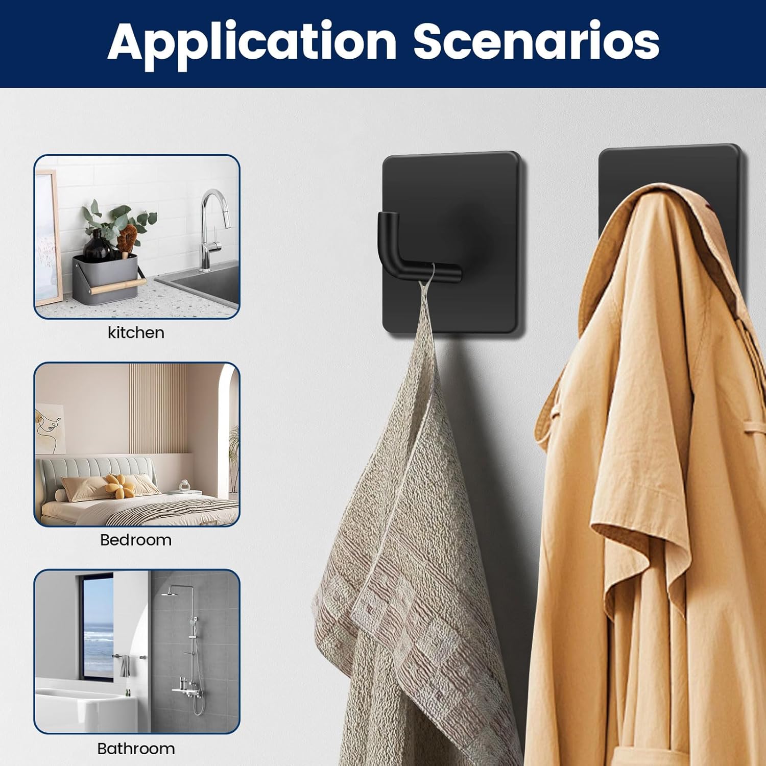 Macole. Brand New Batch! ✨ Extra Strong Self-Adhesive Hooks - Heavy Duty Stainless Steel, No Drill Hanging Solution for Bathroom, Kitchen & More - 4 Pack