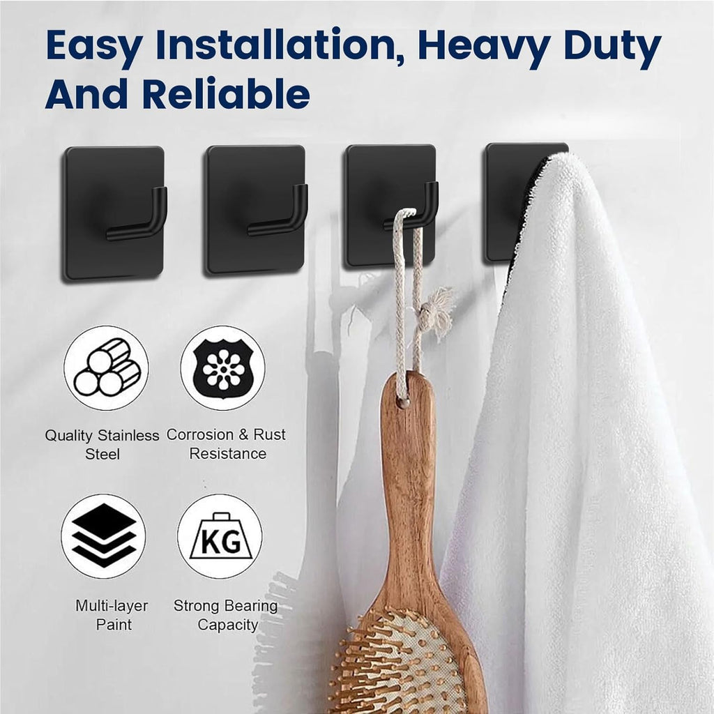 Macole. Brand New Batch! ✨ Extra Strong Self-Adhesive Hooks - Heavy Duty Stainless Steel, No Drill Hanging Solution for Bathroom, Kitchen & More - 4 Pack